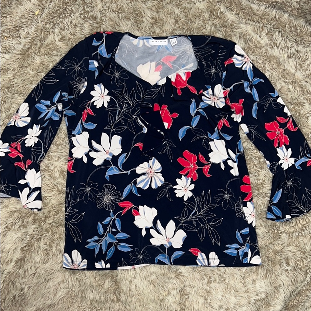 Susan Graver Floral Women's Top - Black, Red, Blue